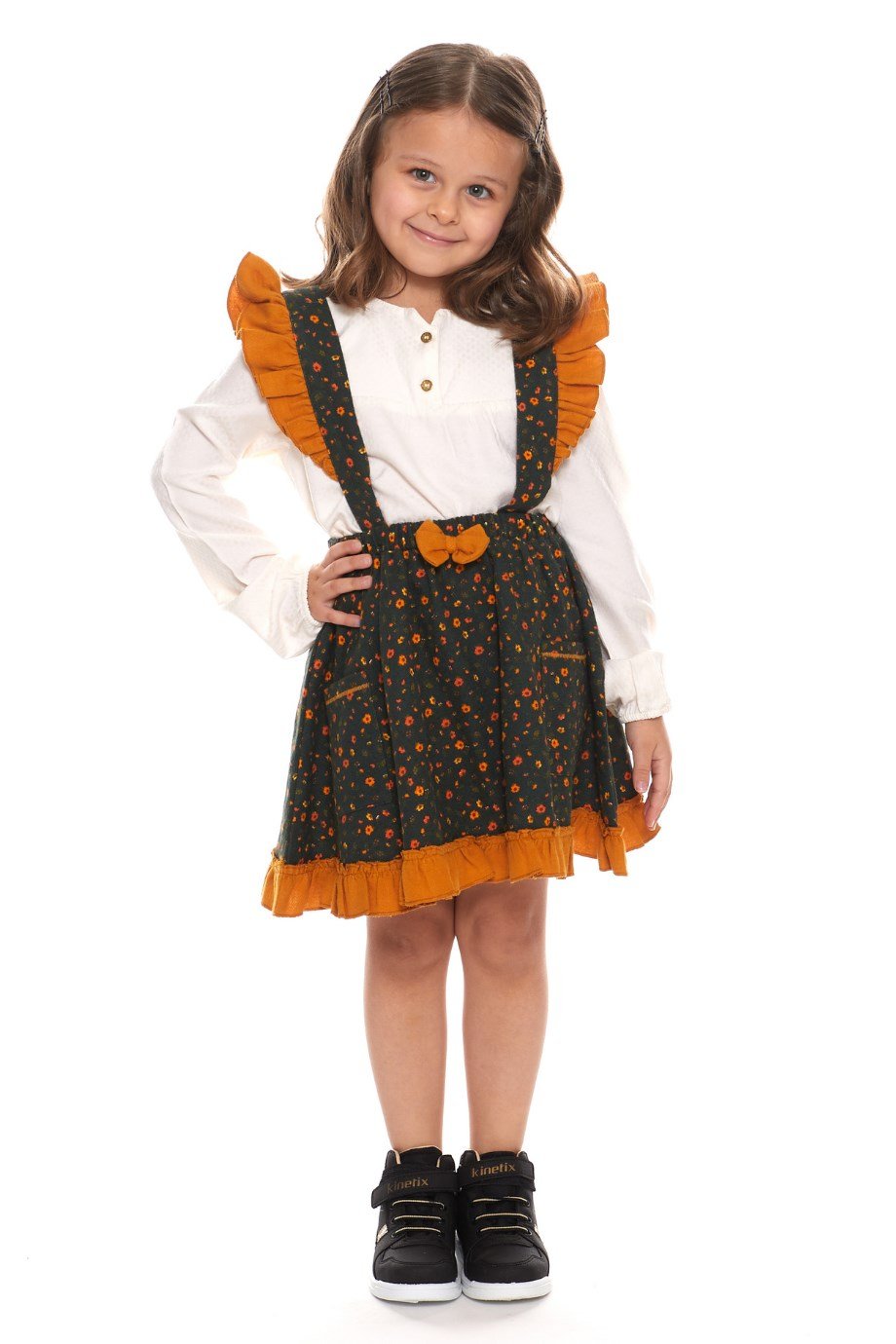 Pazen Çocuk Yeşil Salopet Etek Çıtır Desen