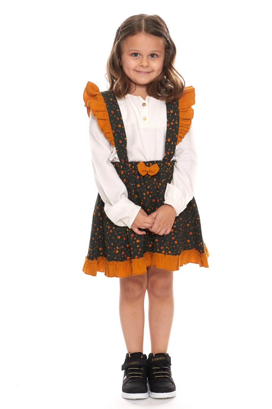 Pazen Çocuk Yeşil Salopet Etek Çıtır Desen