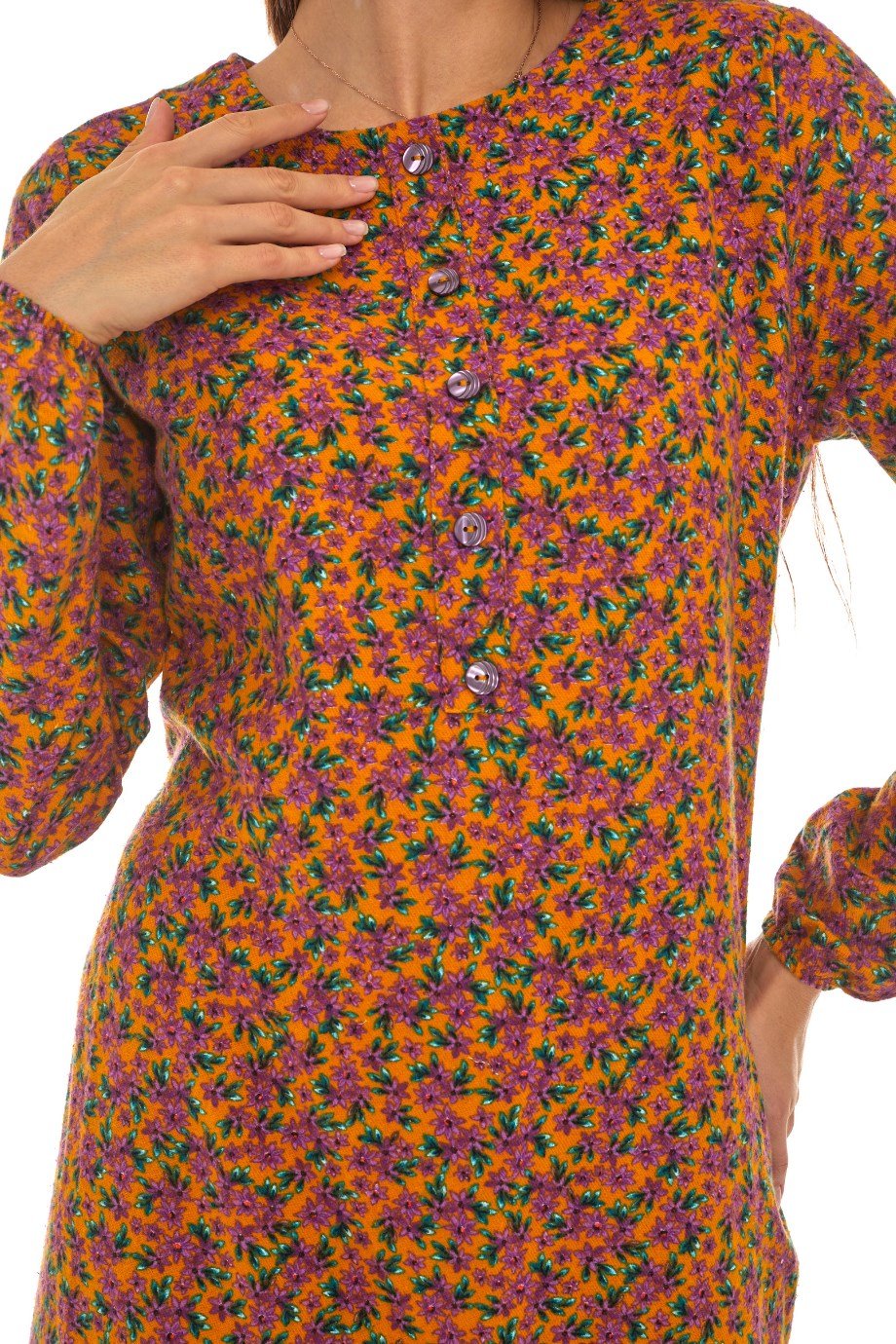 Pazen Hardal Desenli Uzun Elbise