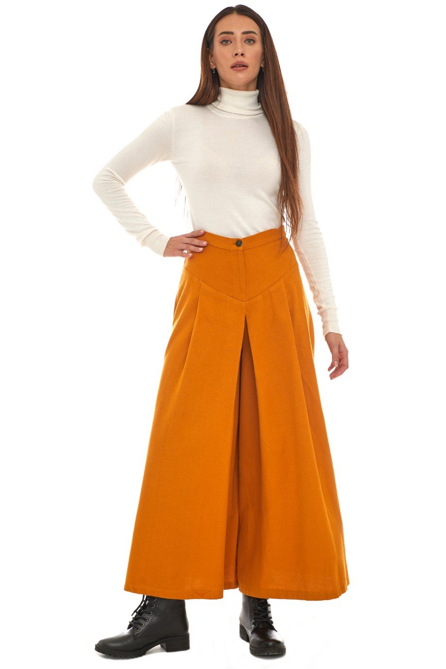 Pazen Hardal Pileli Geniş Paça Pantolon