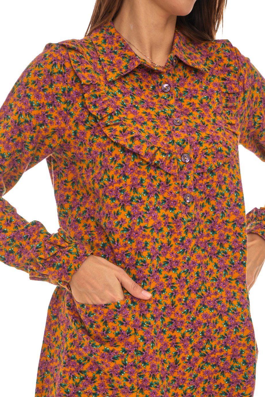 Pazen Hardal Yakalı Kısa Elbise