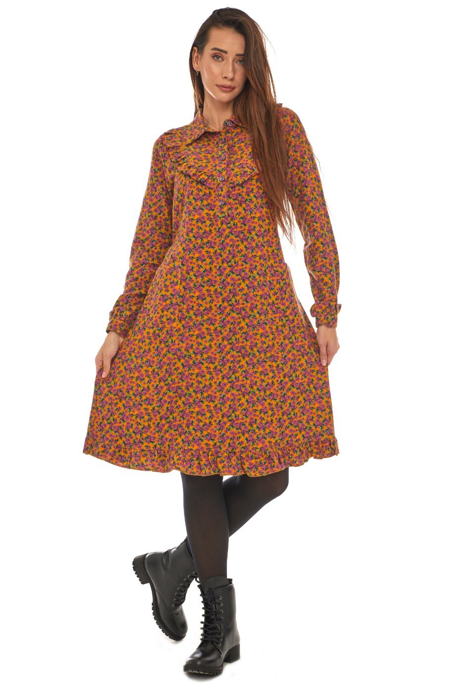 Pazen Hardal Yakalı Kısa Elbise