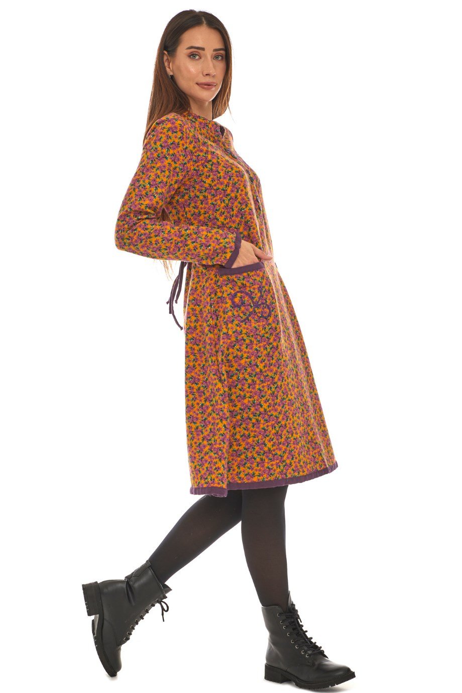 Pazen  Hardal Yıldız Nakışlı Kısa Elbise