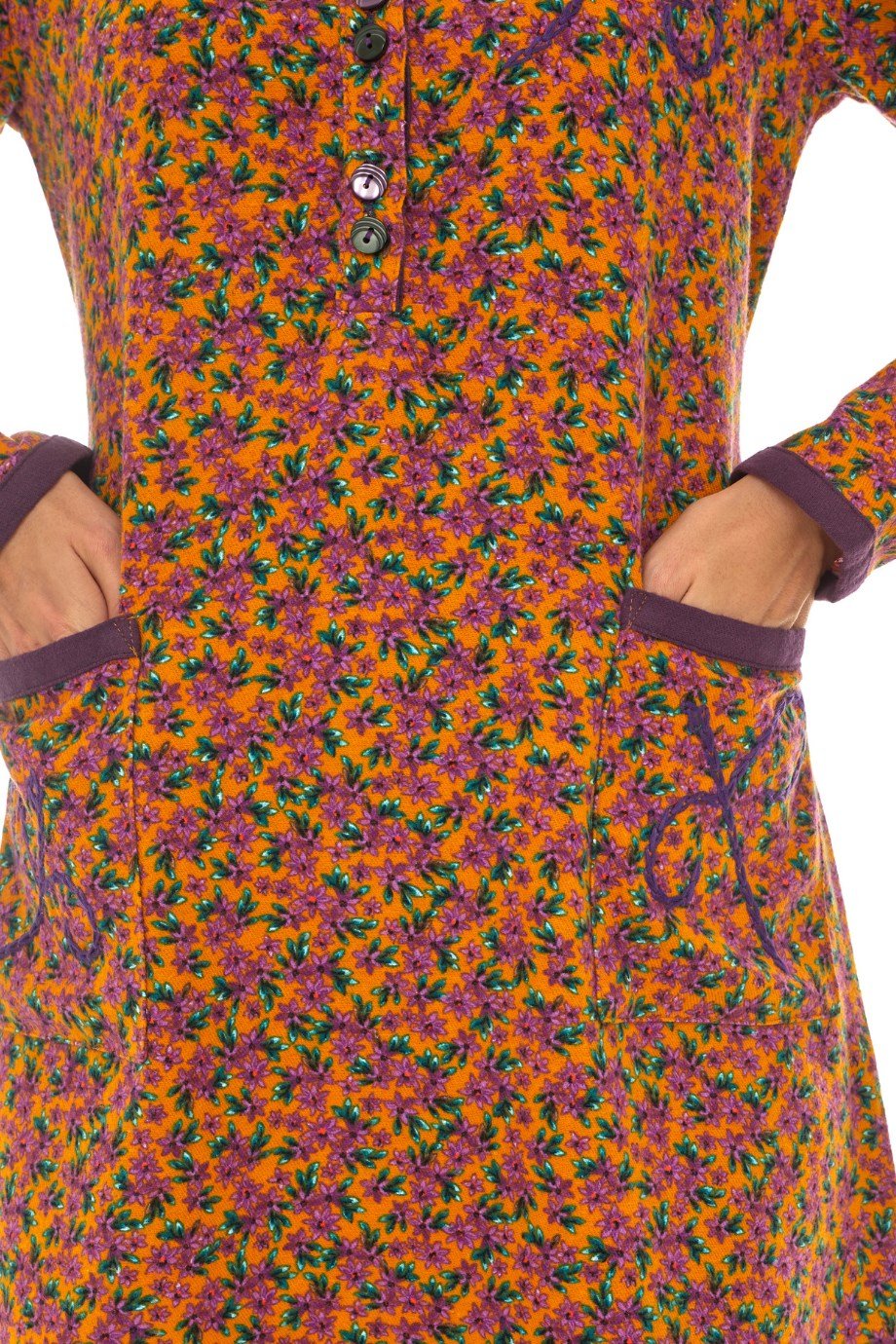 Pazen  Hardal Yıldız Nakışlı Kısa Elbise