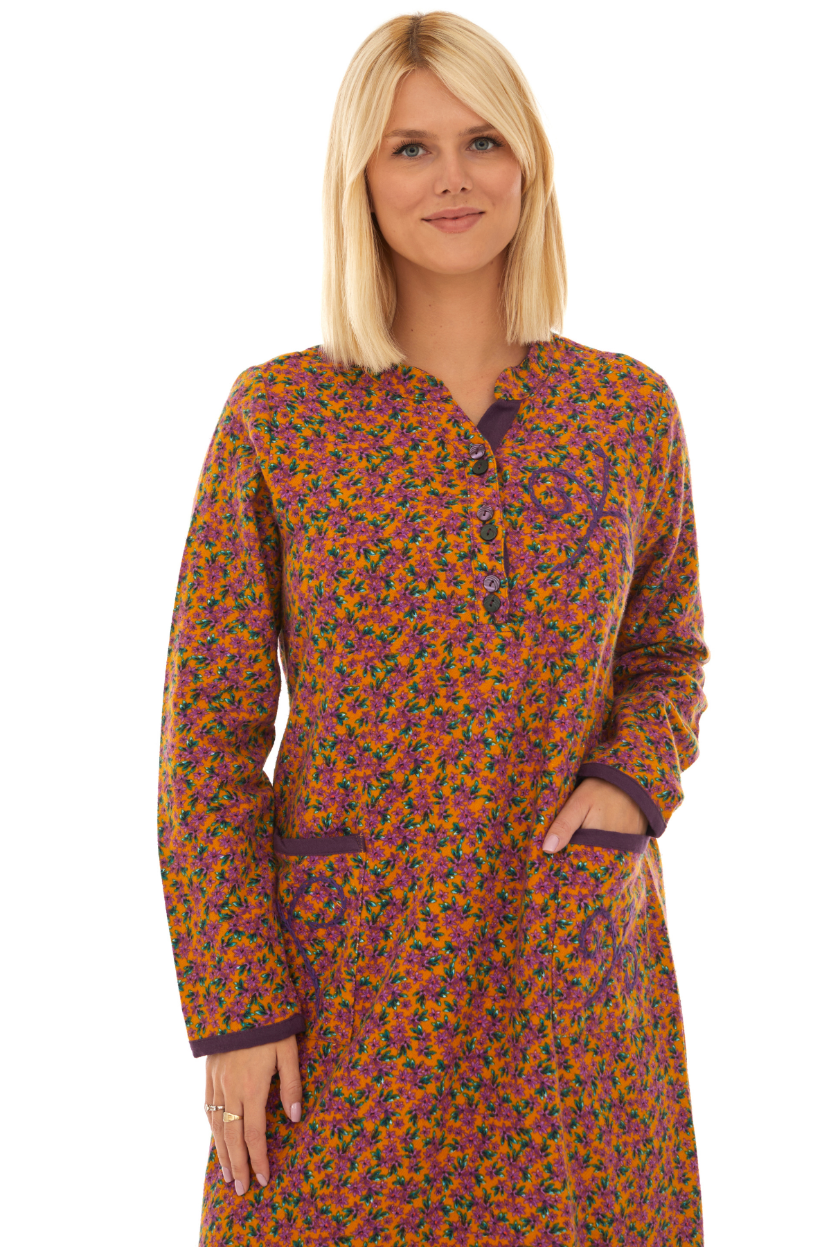 Pazen Hardal Yıldız Nakışlı Uzun Sonbahar ve Kışlık Elbise