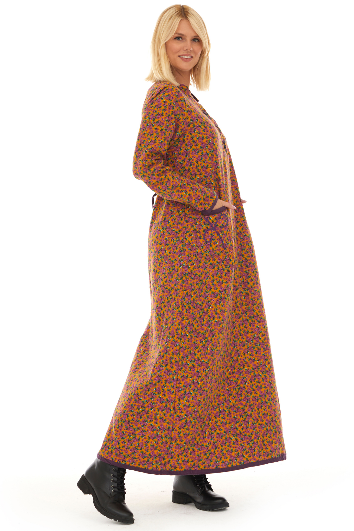 Pazen Hardal Yıldız Nakışlı Uzun Sonbahar ve Kışlık Elbise