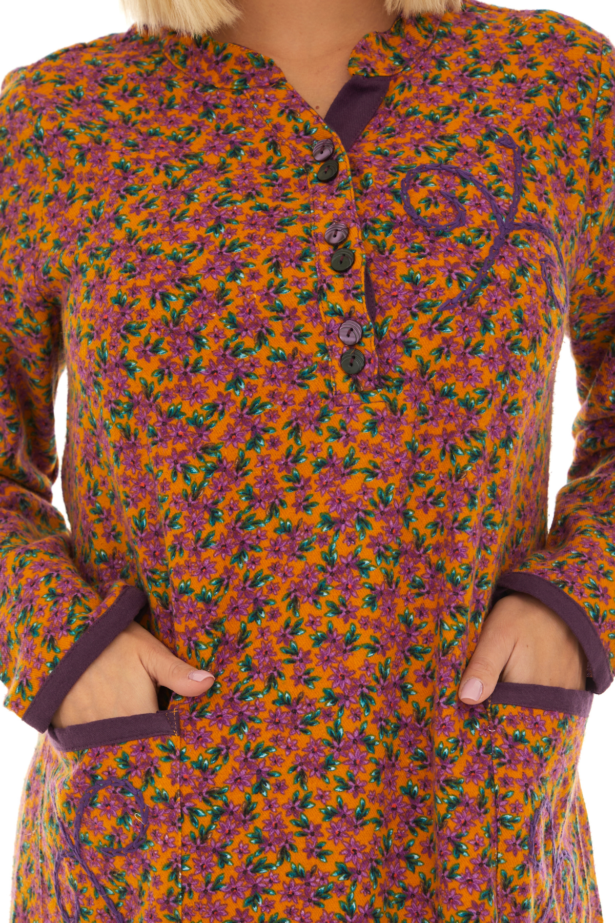 Pazen Hardal Yıldız Nakışlı Uzun Sonbahar ve Kışlık Elbise