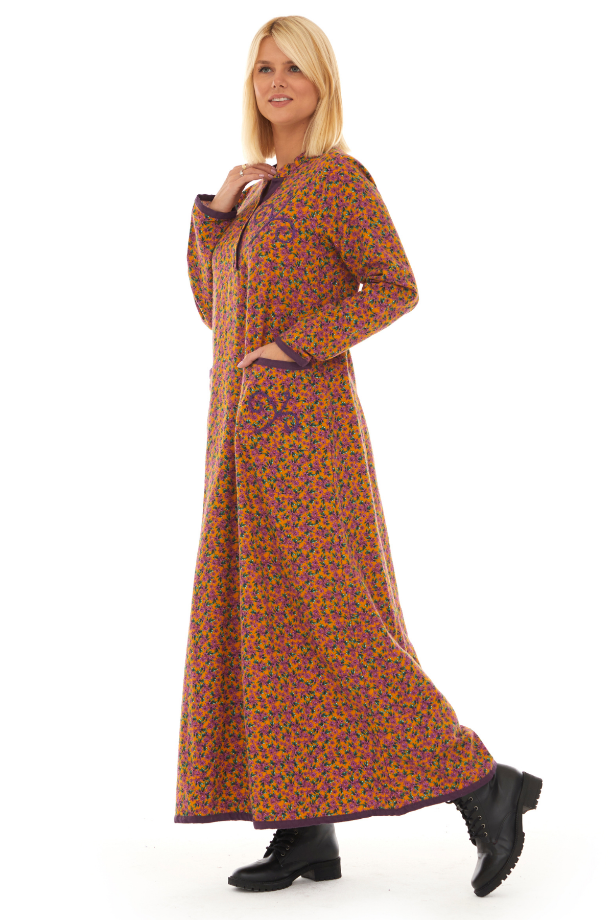 Pazen Hardal Yıldız Nakışlı Uzun Sonbahar ve Kışlık Elbise