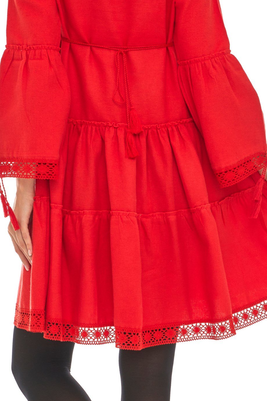 Pazen Kırmızı Düz Desen Kısa Elbise