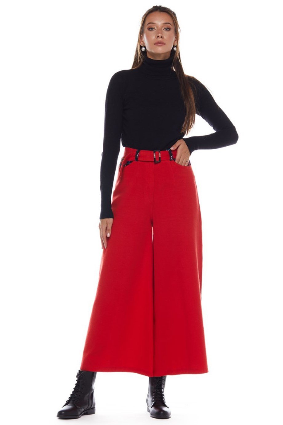 Pazen Kırmızı Geniş Paça Pantolon