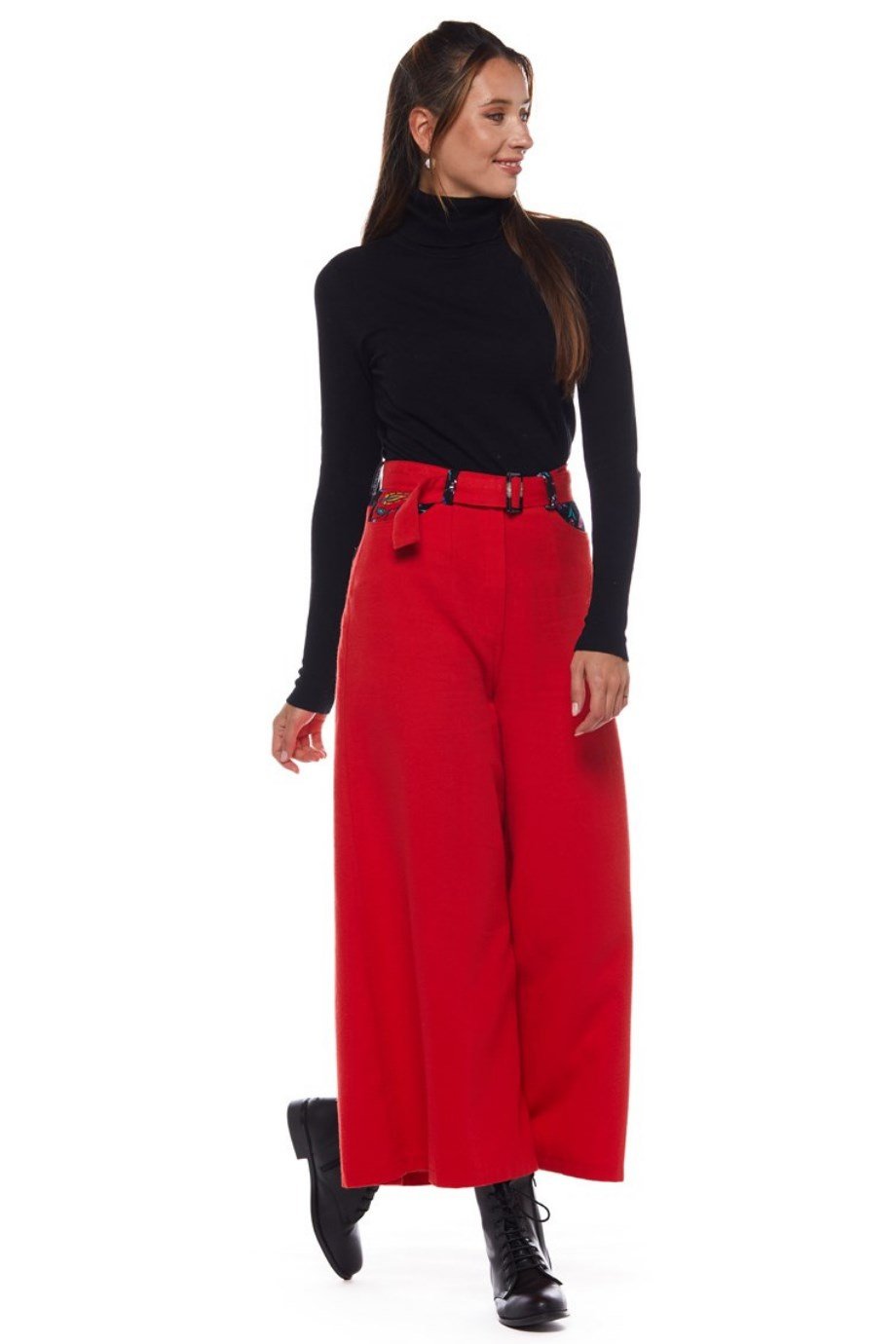 Pazen Kırmızı Geniş Paça Pantolon