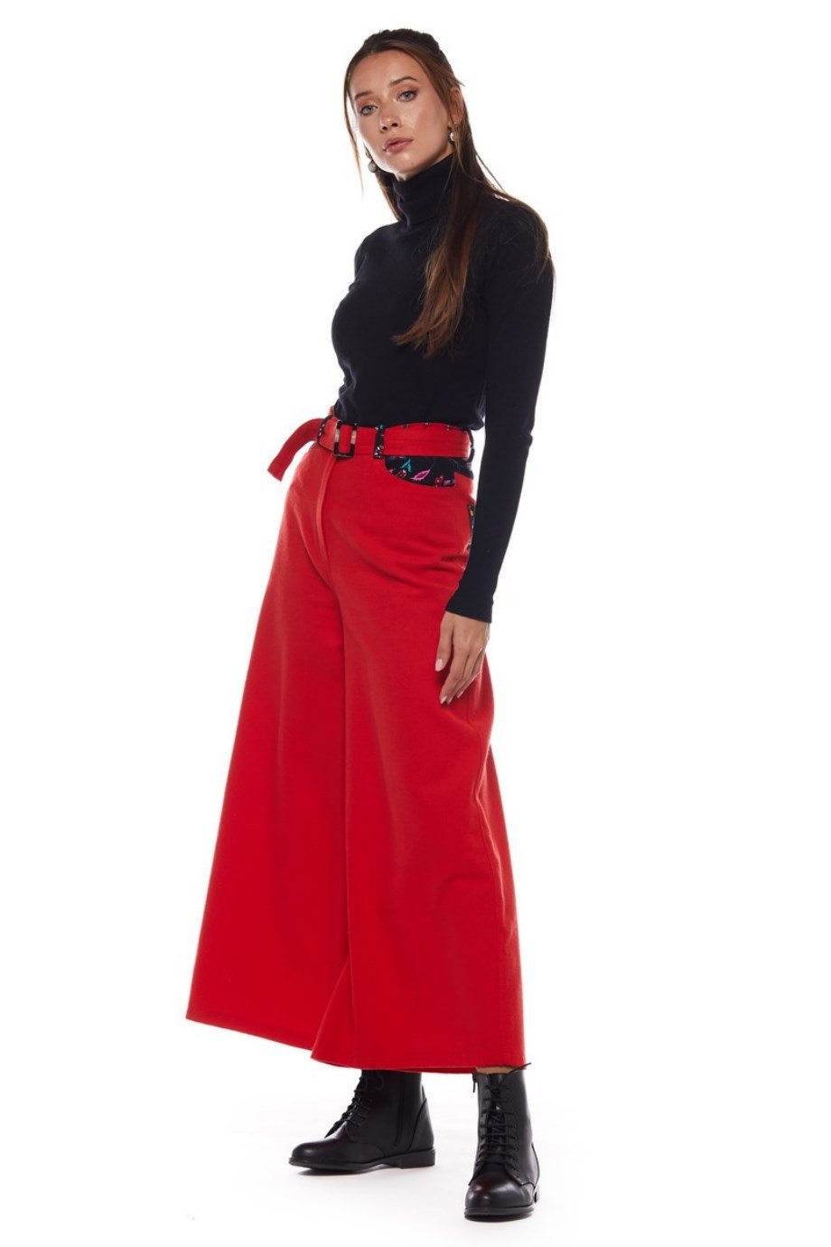 Pazen Kırmızı Geniş Paça Pantolon