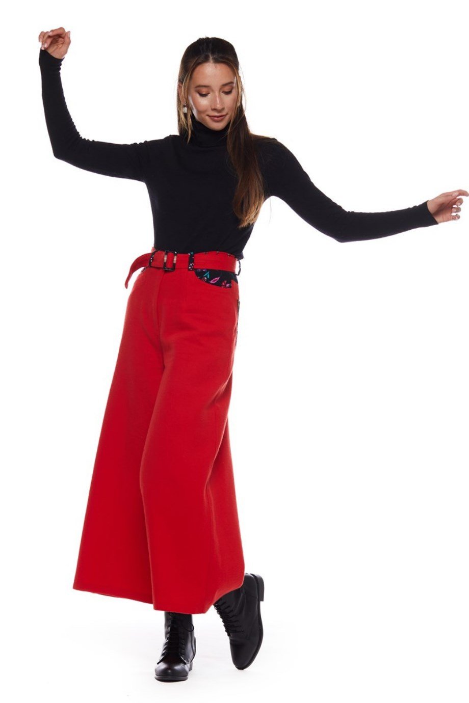 Pazen Kırmızı Geniş Paça Pantolon