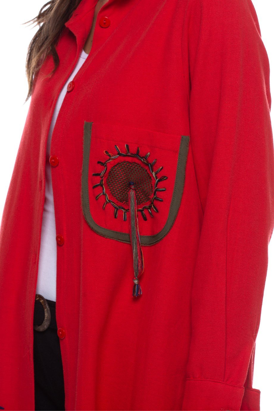 Pazen Kırmızı Otantik İşlemeli Tunik