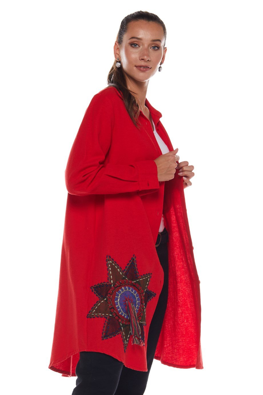 Pazen Kırmızı Otantik İşlemeli Tunik