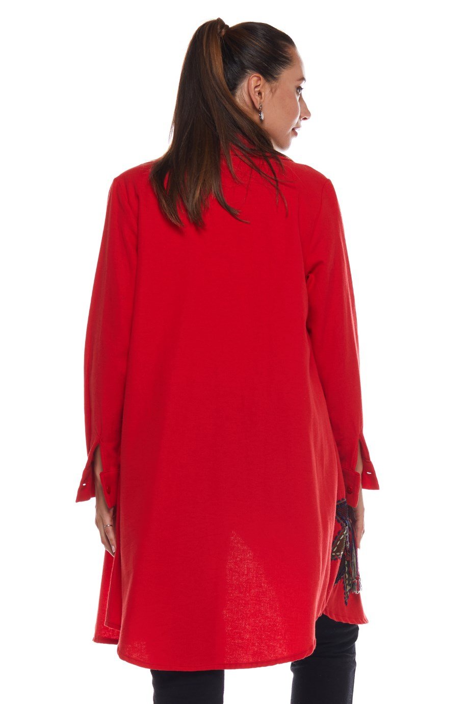 Pazen Kırmızı Otantik İşlemeli Tunik