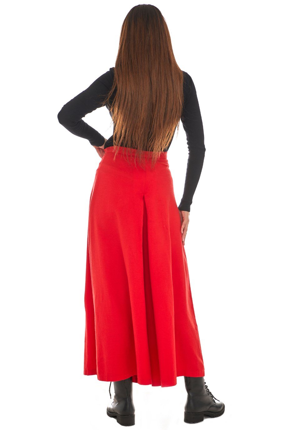 Pazen Kırmızı Pileli Geniş Paça Pantolon