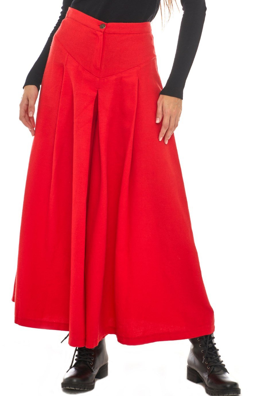 Pazen Kırmızı Pileli Geniş Paça Pantolon