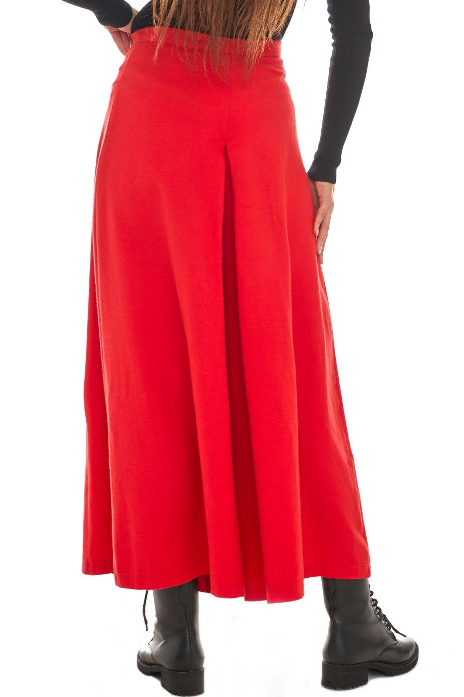 Pazen Kırmızı Pileli Geniş Paça Pantolon