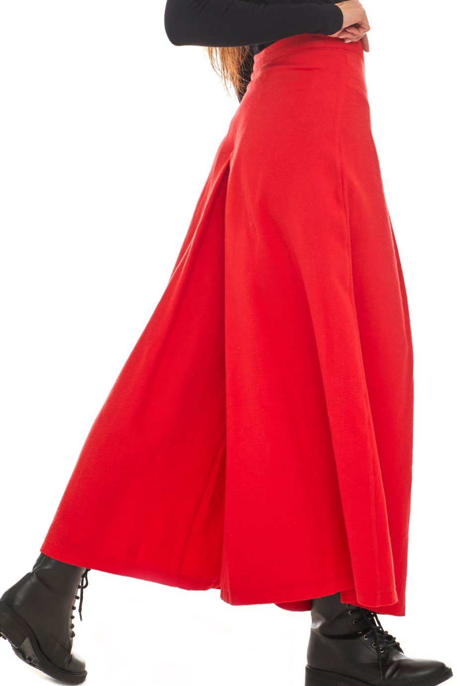 Pazen Kırmızı Pileli Geniş Paça Pantolon