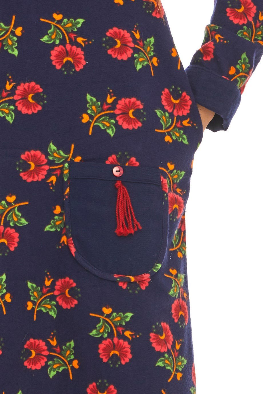 Pazen Lacivert Çiçek Desenli Cepli Elbise