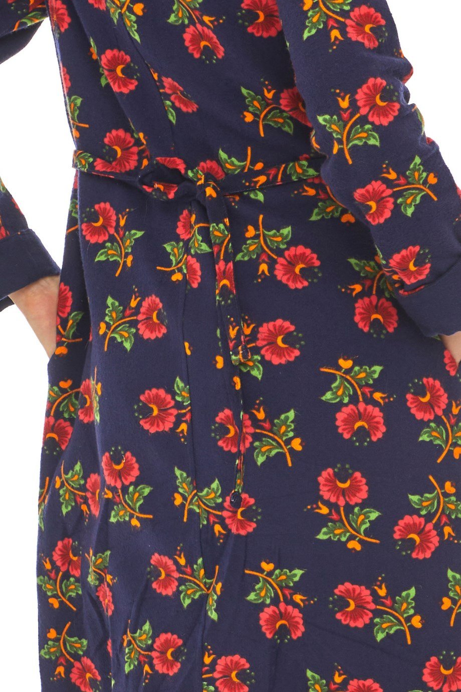 Pazen Lacivert Çiçek Desenli Cepli Elbise