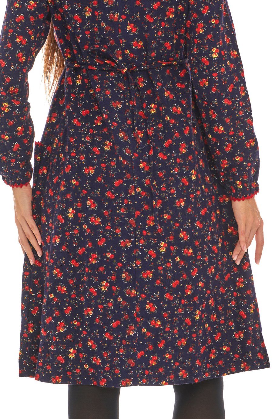 Pazen  Lacivert  Çiçekli Cepli Elbise