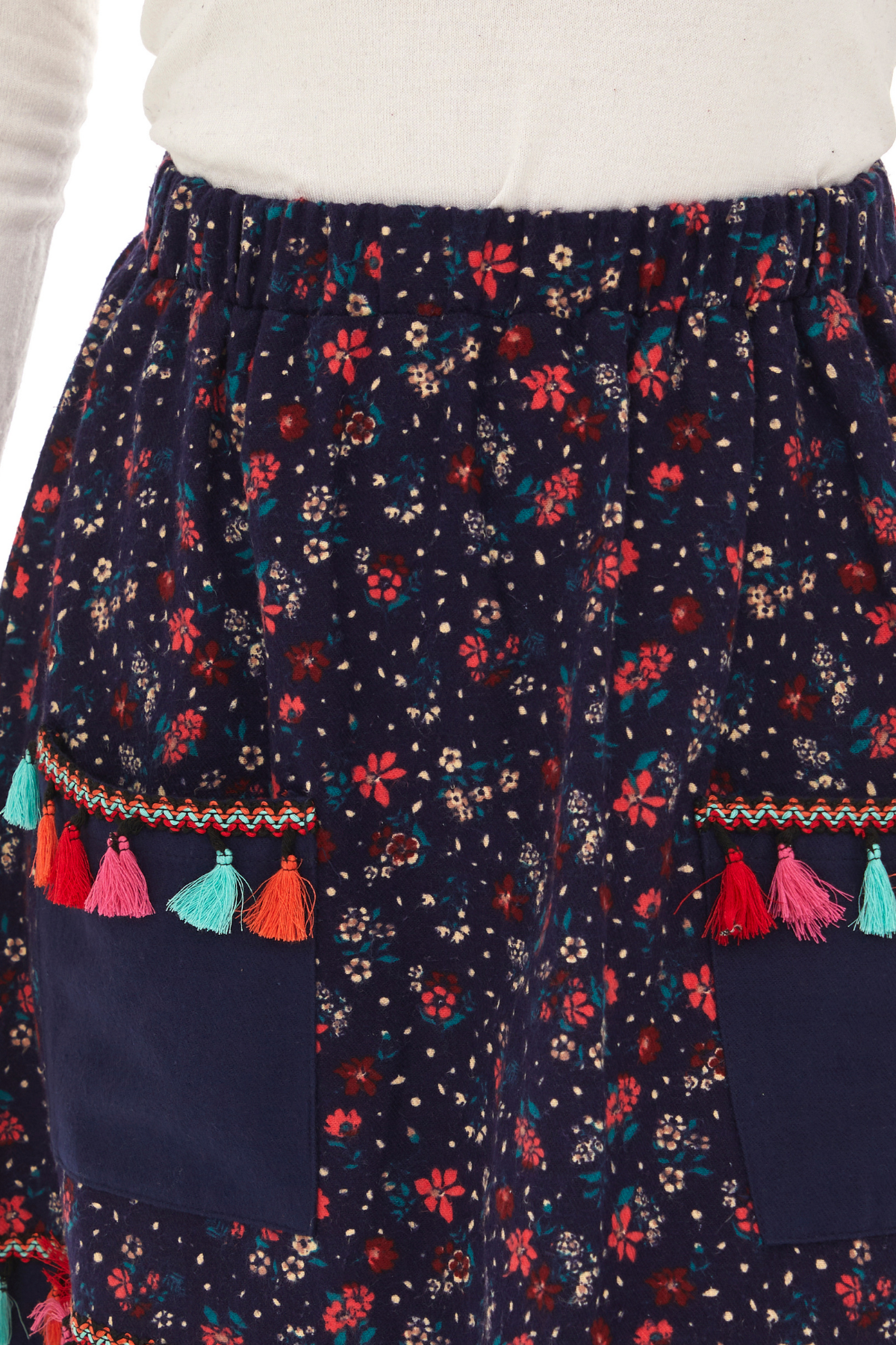 Pazen Lacivert Çıtır Desen Püsküllü Etek