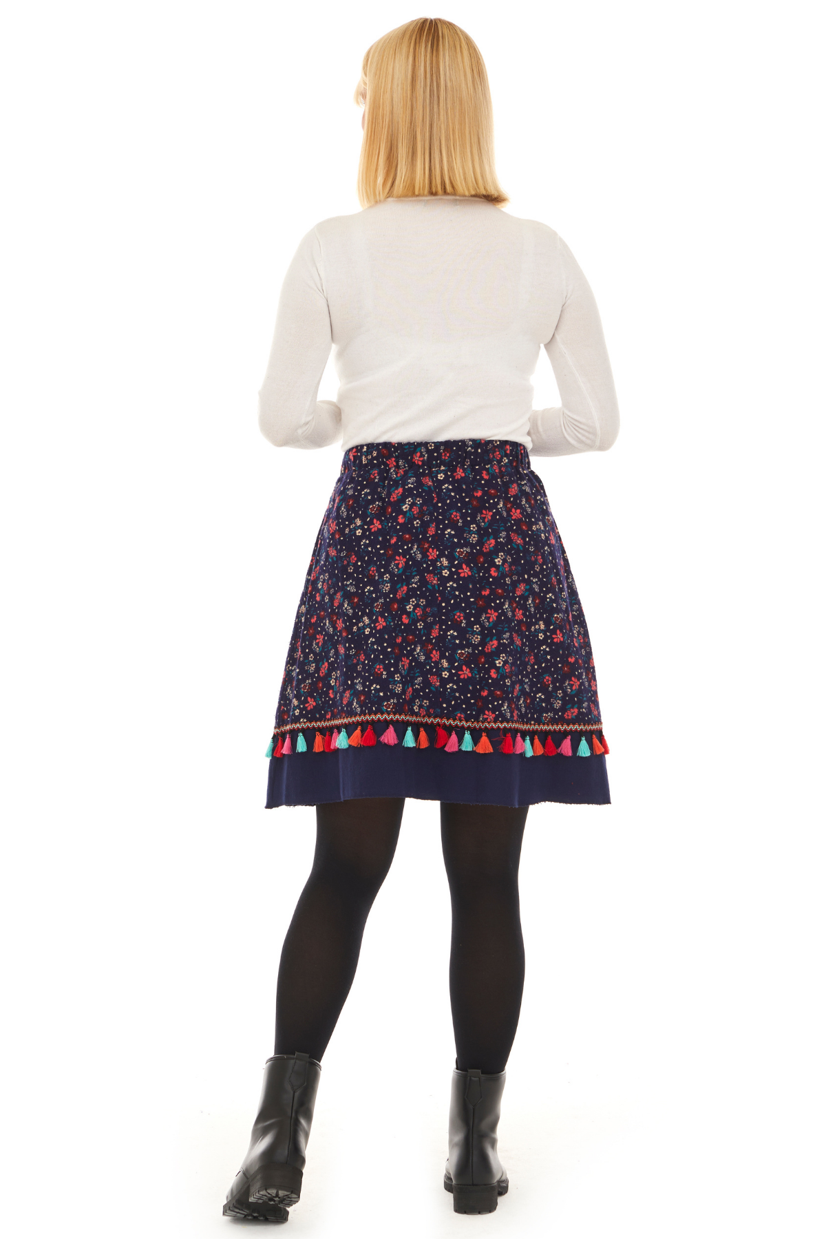 Pazen Lacivert Çıtır Desen Püsküllü Etek