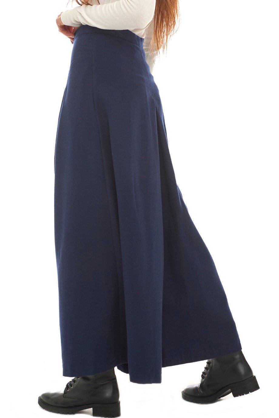 Pazen Lacivert Pileli Geniş Paça Pantolon