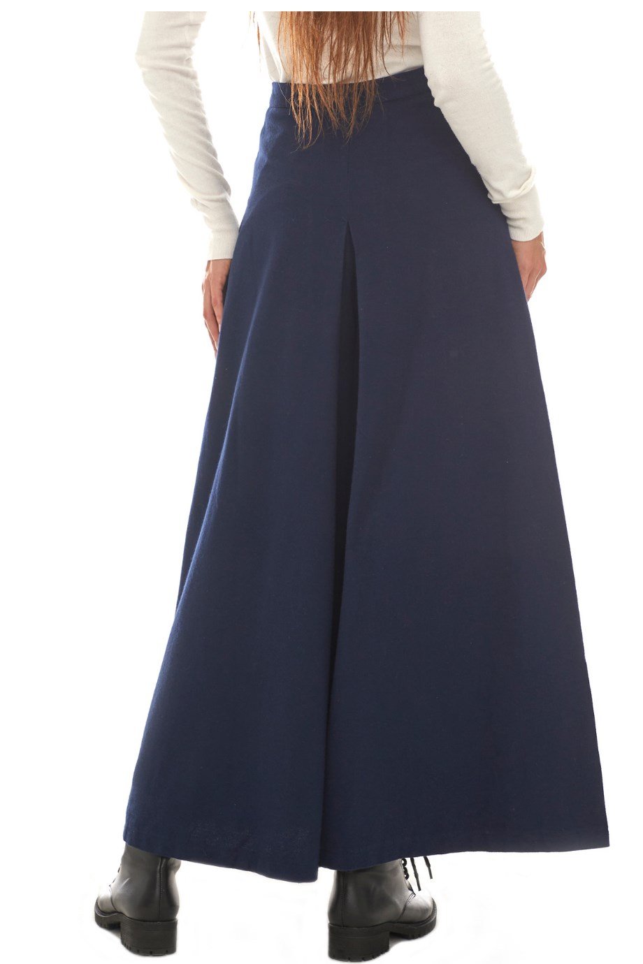 Pazen Lacivert Pileli Geniş Paça Pantolon