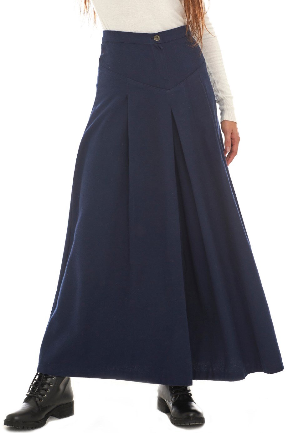 Pazen Lacivert Pileli Geniş Paça Pantolon