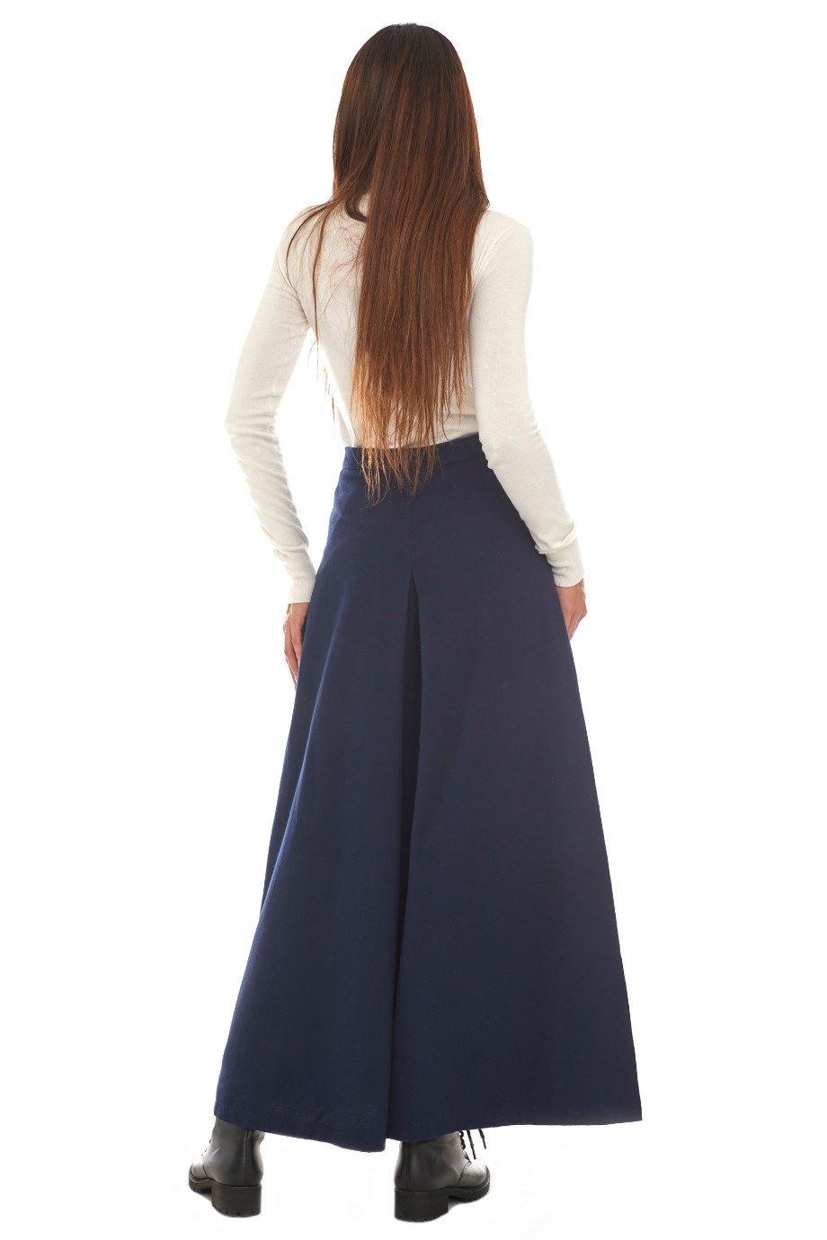 Pazen Lacivert Pileli Geniş Paça Pantolon