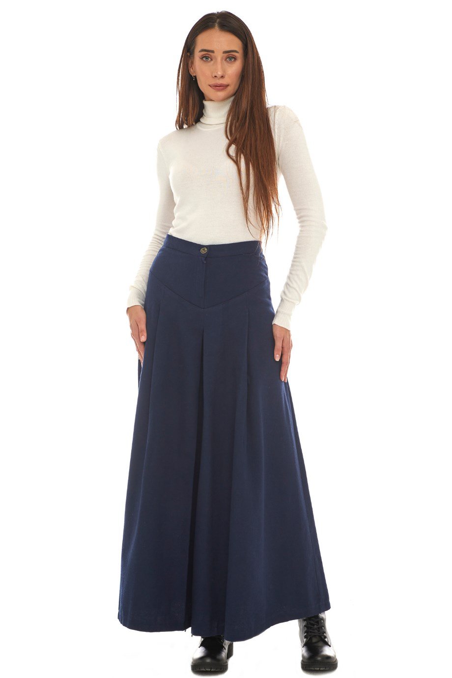 Pazen Lacivert Pileli Geniş Paça Pantolon