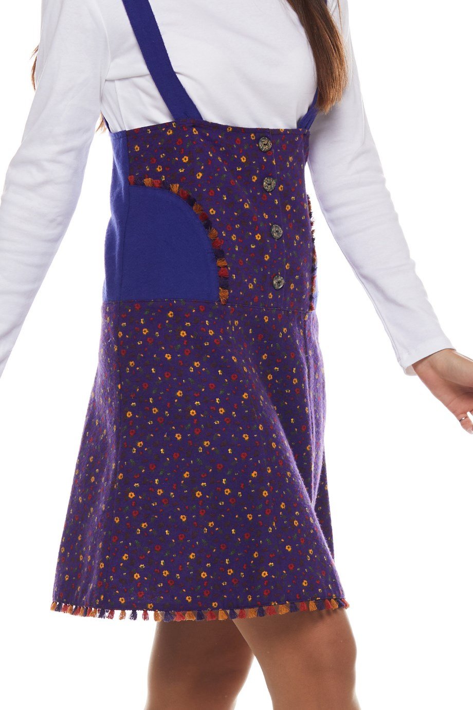 Pazen Mor Salopet Desenli Kısa Etek