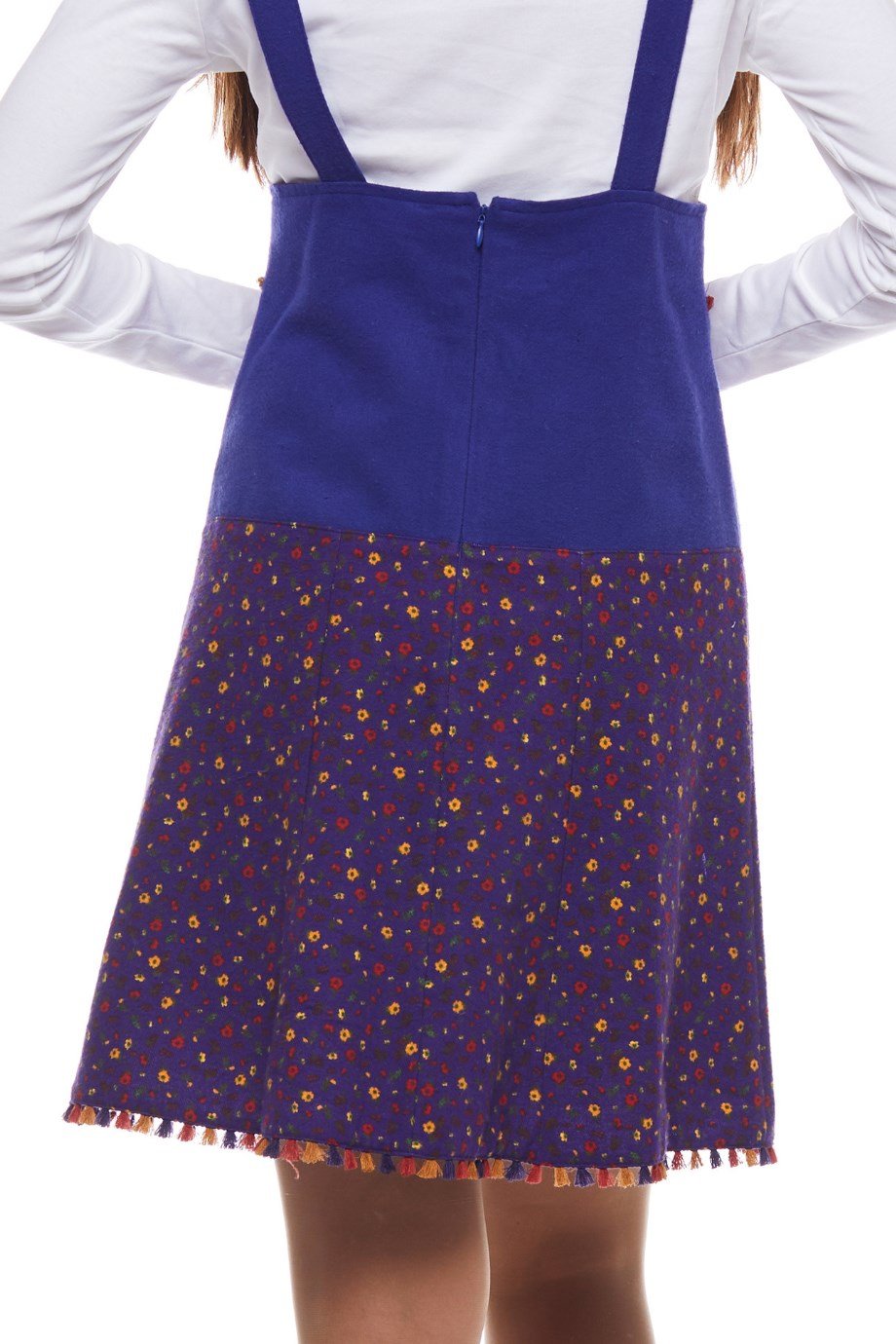 Pazen Mor Salopet Desenli Kısa Etek