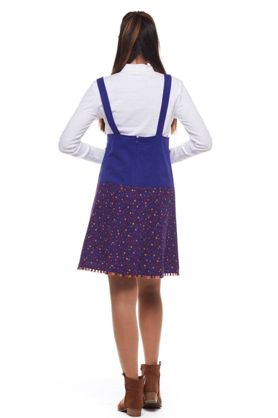 Pazen Mor Salopet Desenli Kısa Etek