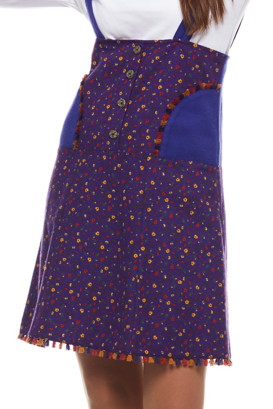 Pazen Mor Salopet Desenli Kısa Etek