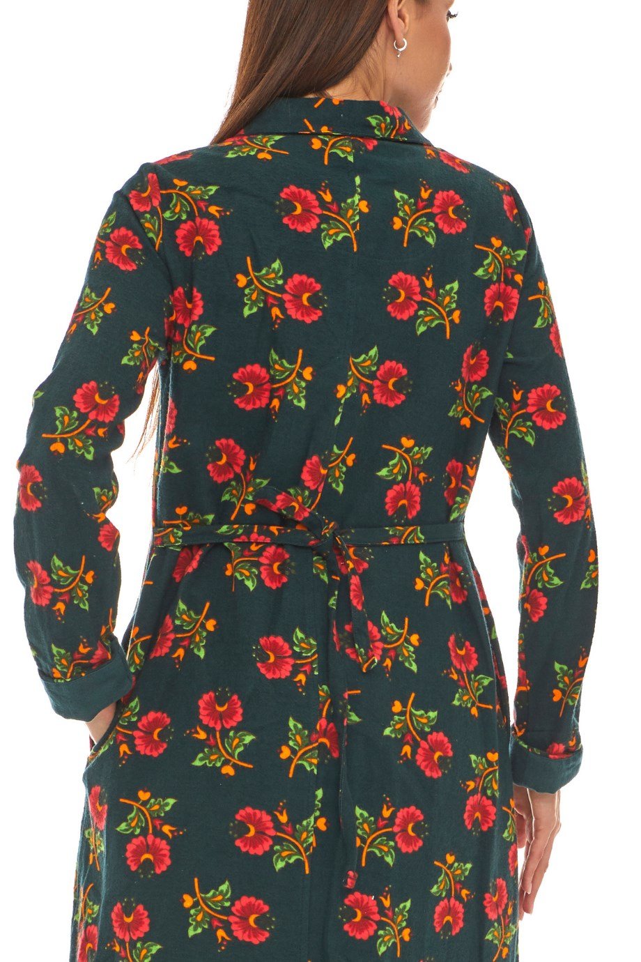 Pazen Petrol Çiçek Desenli Cepli Elbise