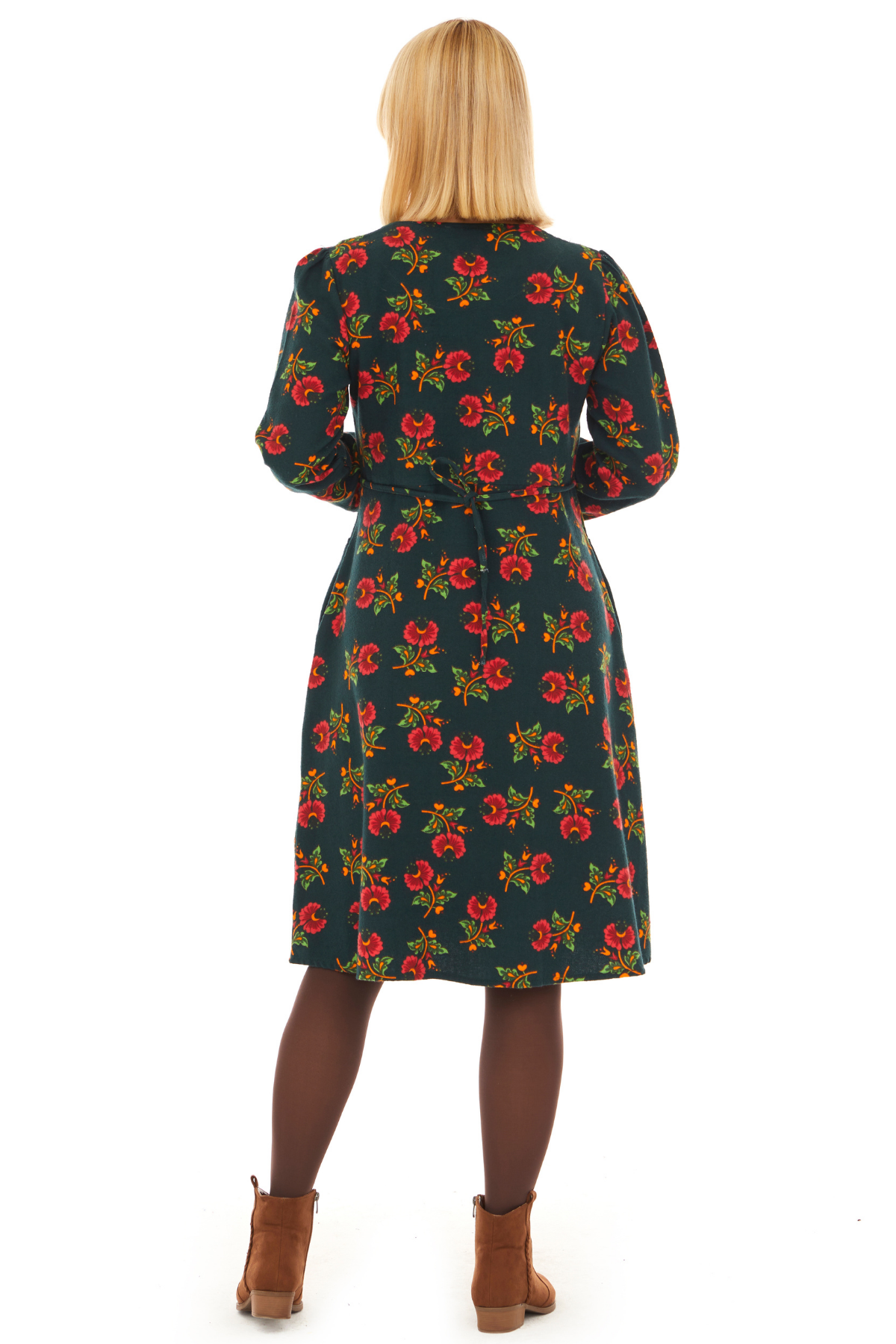 Pazen Petrol Çiçekli Sonbahar ve Kışlık Elbise