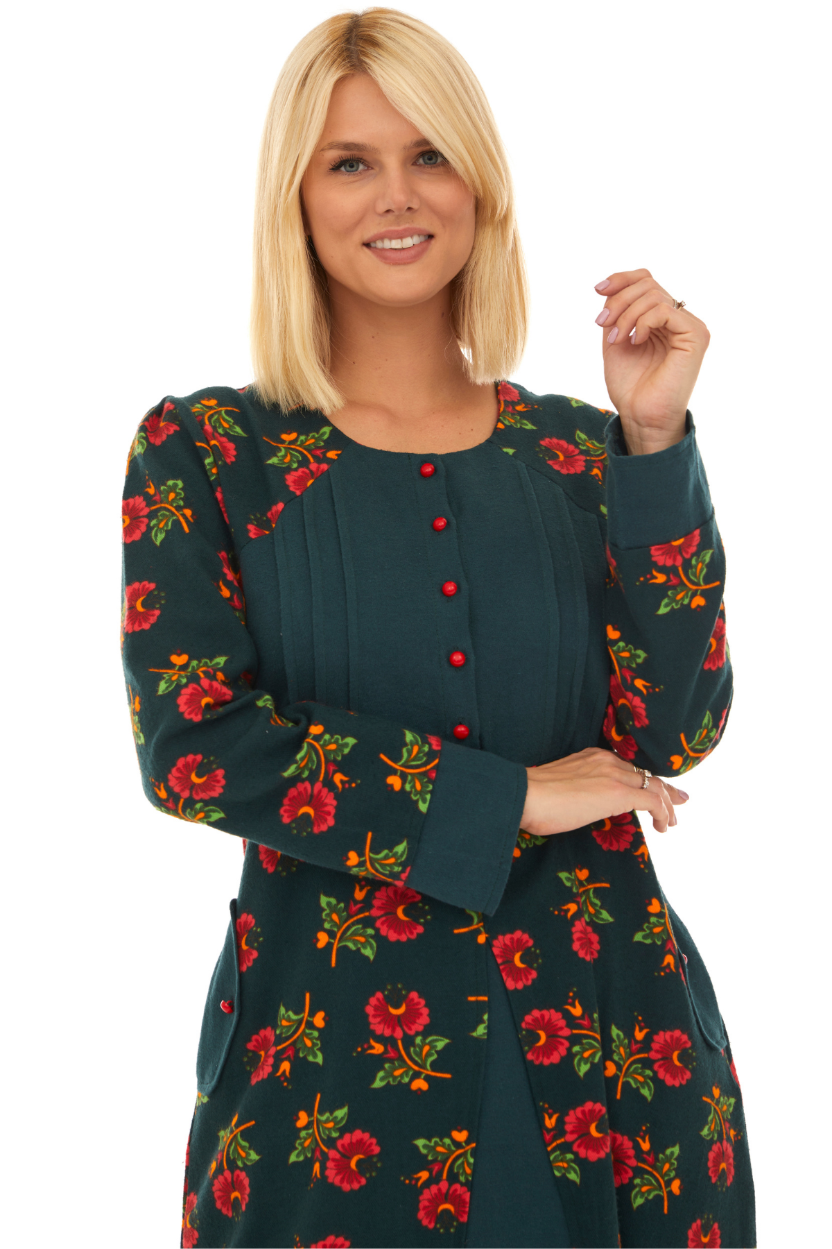 Pazen Petrol Çiçekli Sonbahar ve Kışlık Elbise