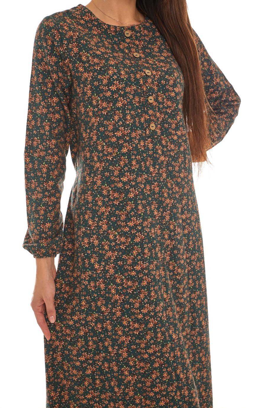 Pazen Petrol Desenli Uzun Elbise