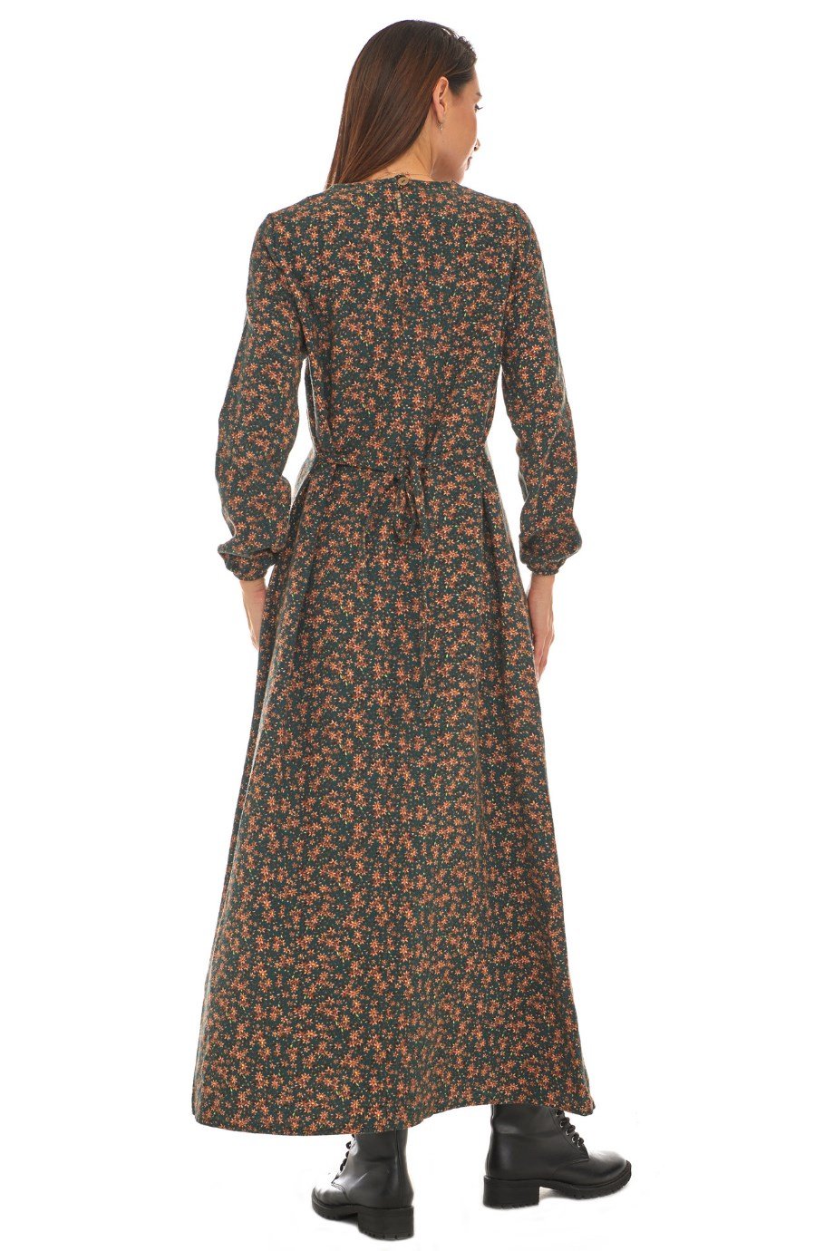 Pazen Petrol Desenli Uzun Elbise