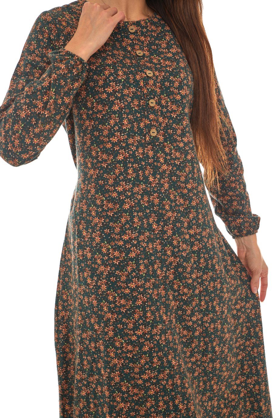 Pazen Petrol Desenli Uzun Elbise