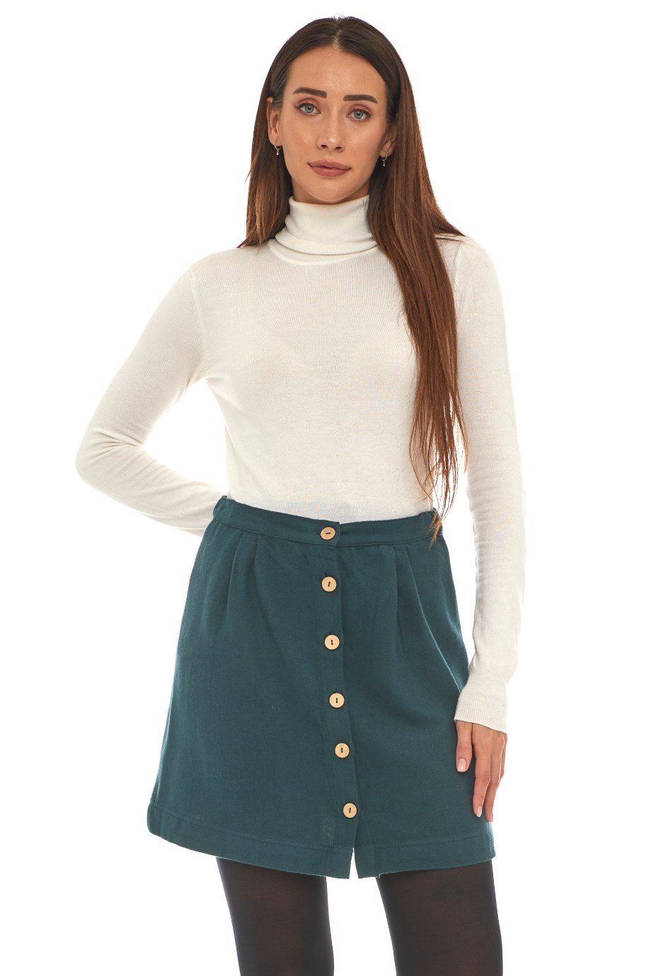 Pazen Petrol Düz Desen Kısa Etek