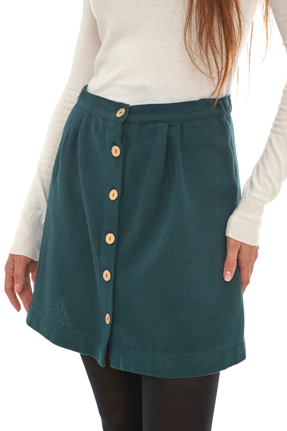 Pazen Petrol Düz Desen Kısa Etek