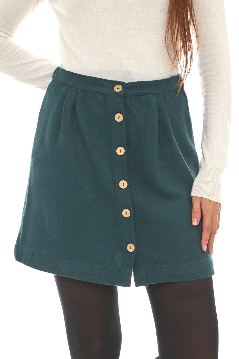 Pazen Petrol Düz Desen Kısa Etek