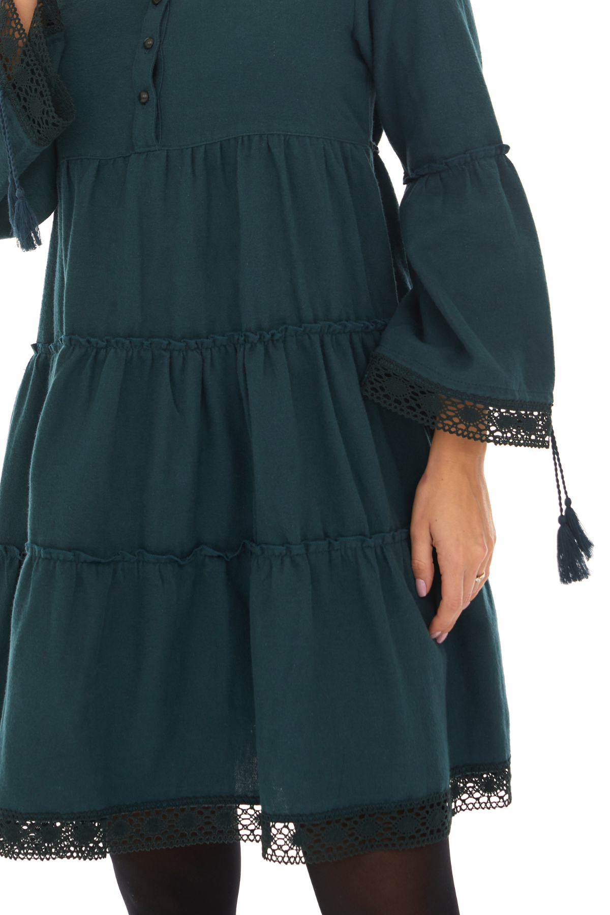 Pazen Petrol Düz Desen Kısa Sonbahar Kış Elbise