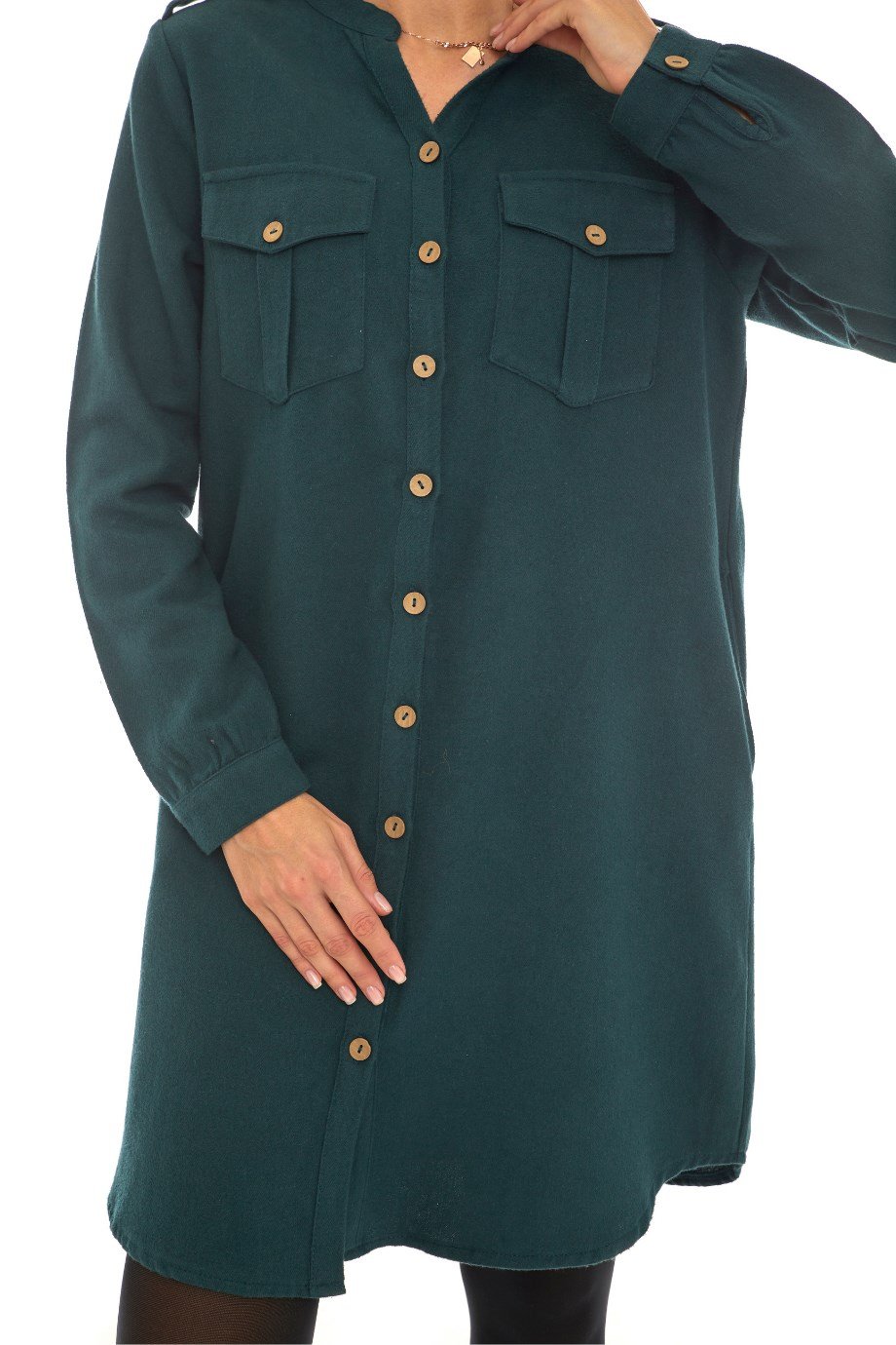 Pazen Petrol Gömlek Elbise