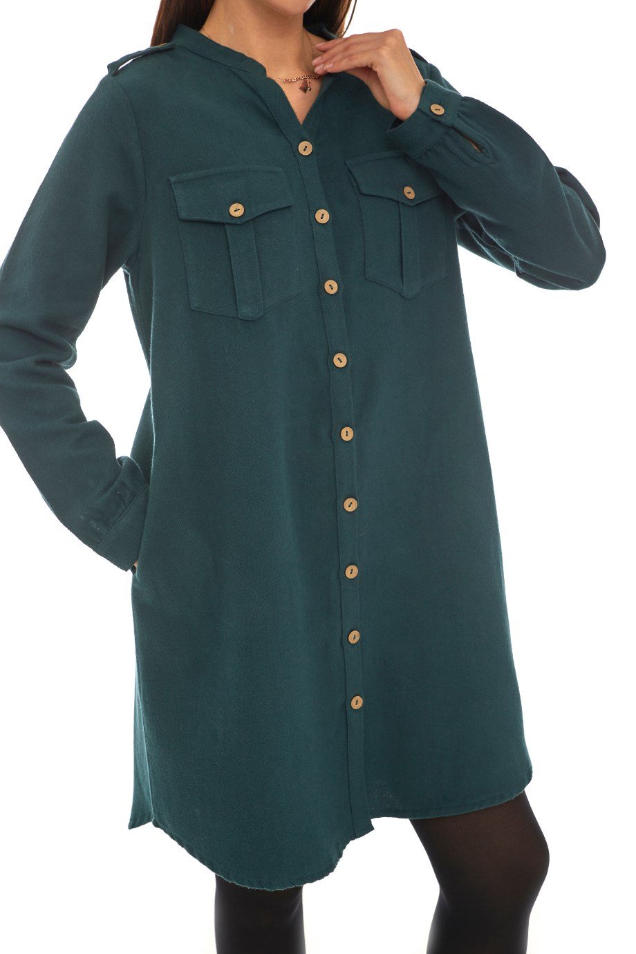 Pazen Petrol Gömlek Elbise